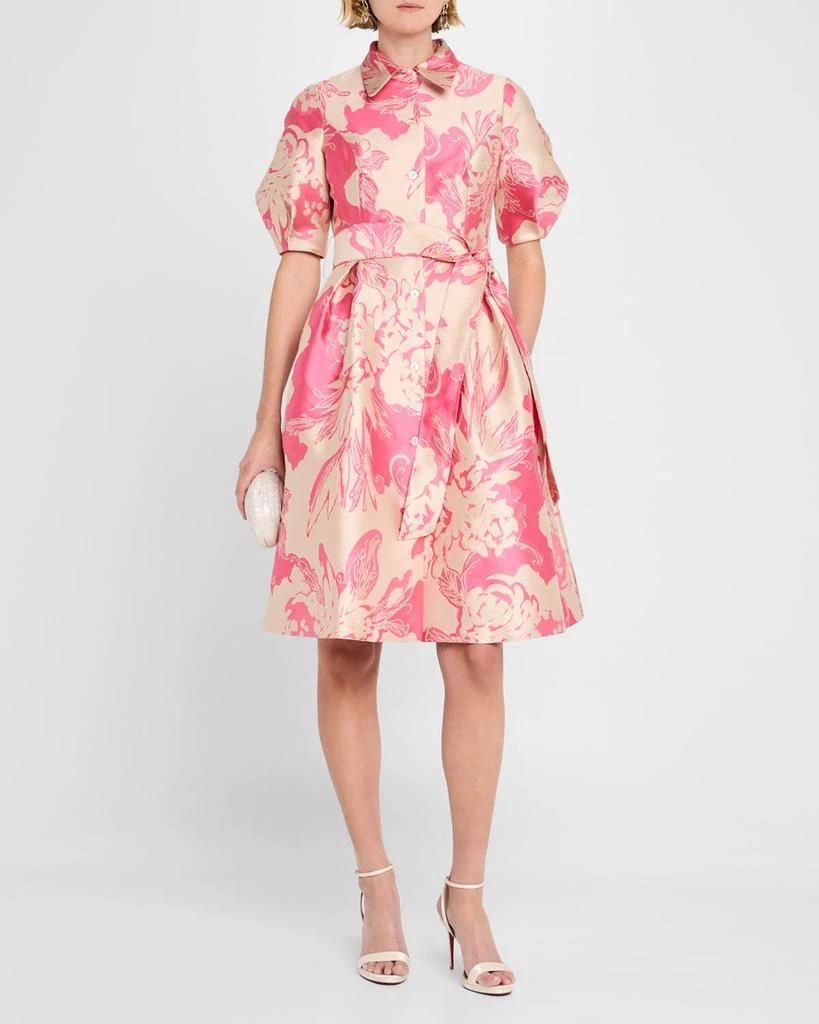 Teri Jon Floral Jacquard Puff-Sleeve Shirtdress 2