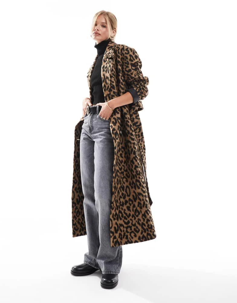 Miss Selfridge Miss Selfridge belted wrap formal coat in leopard print 1