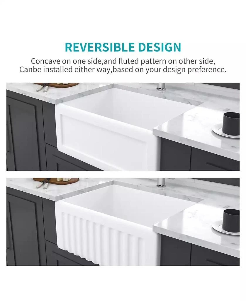 Flynama huluwat 24x18x10inch White Farmhouse Sink Ceramic Single Bowl Reversible Apron Front Laundry 4
