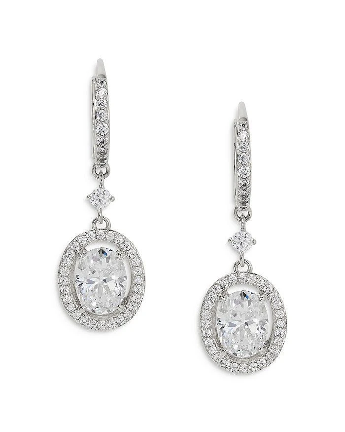 Nadri Radiant Oval Cubic Zirconia Halo Drop Earrings in Rhodium Plated 1