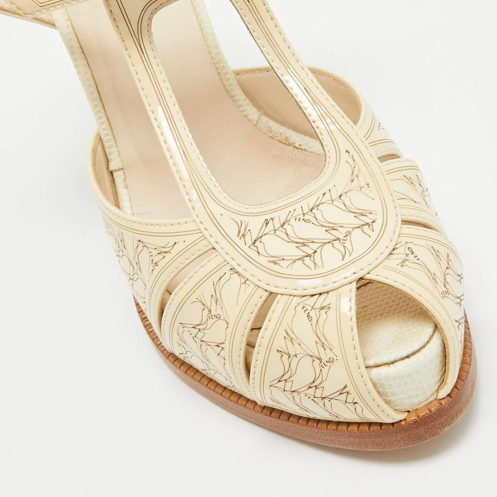 Fendi Fendi Cream Patent Leather T-Bar Ankle Strap Sandals Size 36 7