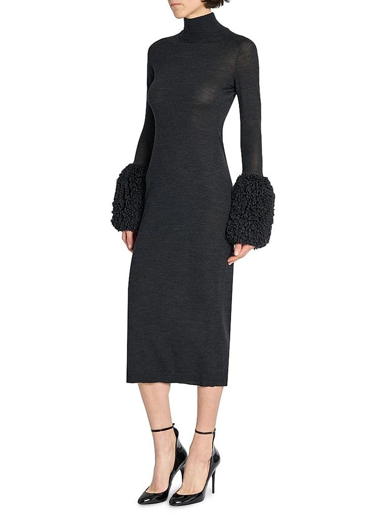 Alaïa Turtleneck Wool Fringe-Cuff Midi-Dress 4