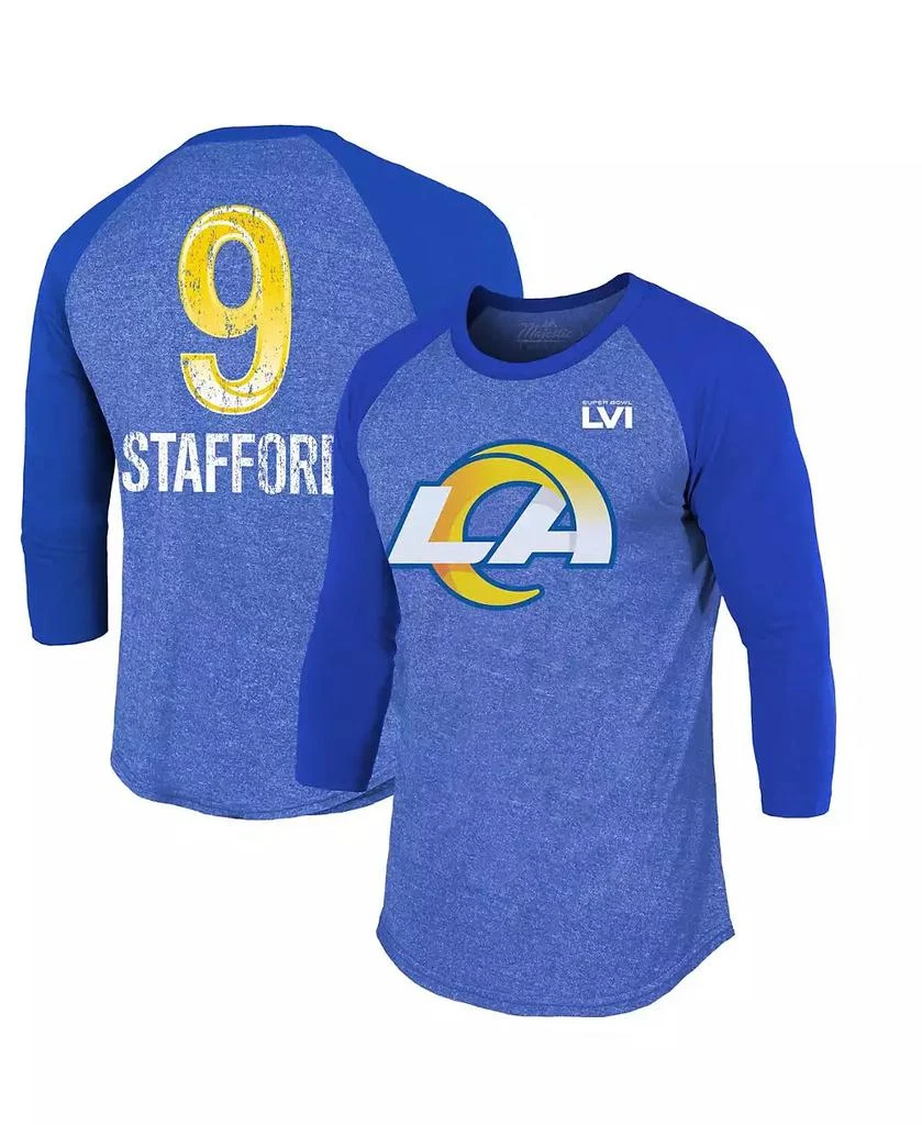Majestic Men's Threads Matthew Stafford Royal Los Angeles Rams Super Bowl LVI Name Number Raglan 3/4 Sleeve T-shirt 1