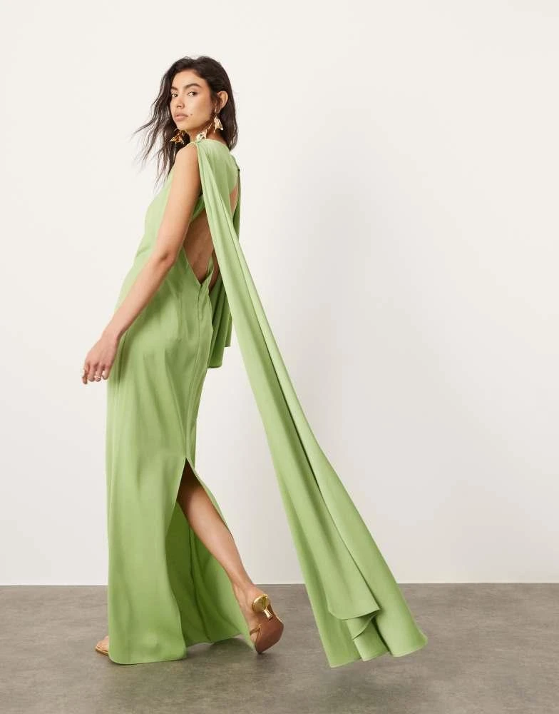 Shop ASOS EDITION satin drape detail maxi dress with ruched waist