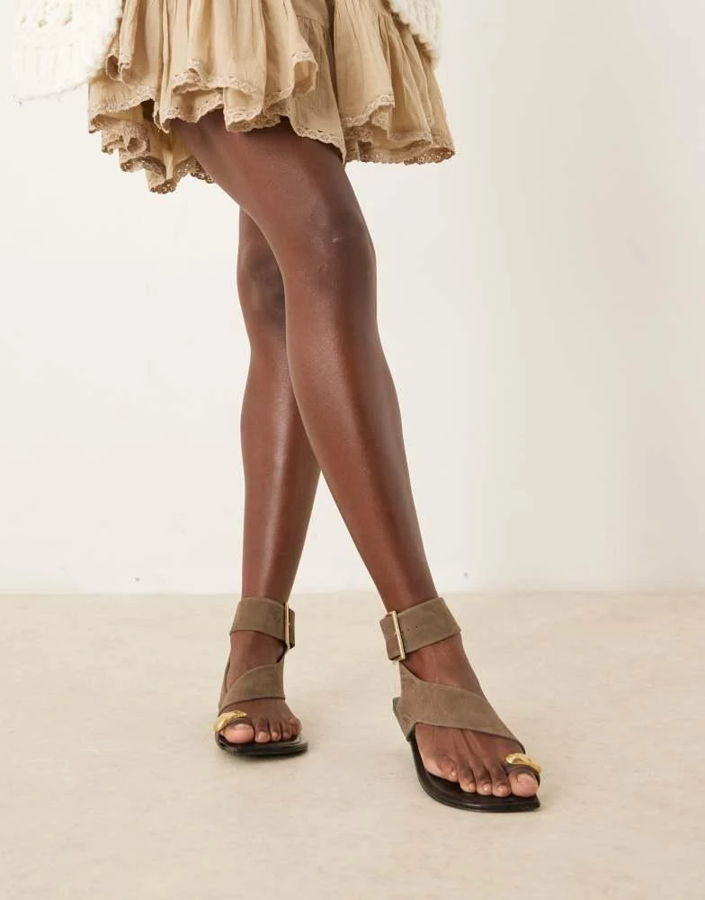 ASOS ASOS DESIGN Fernando suede sandal with metal toe loop in khaki 3