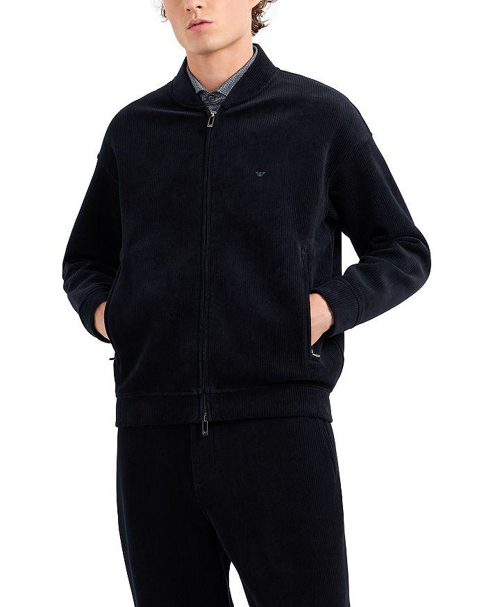 Emporio Armani Cotton Blend Velour Ribbed Regular Fit Bomber Jacket
