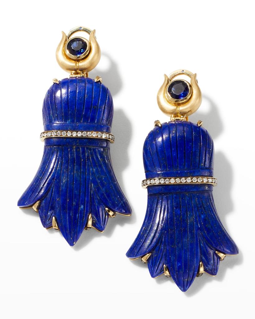 Silvia Furmanovich 18K Yellow Gold Egypt Earrings with Diamonds, Kyanite and Lapis