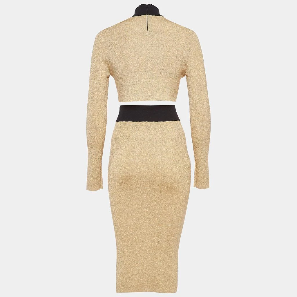 Prada Prada Gold Logo Intarsia Lamé Knit Crop Top and Skirt Set M 2