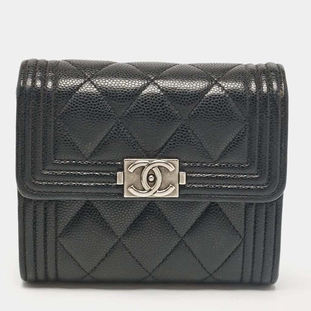 Chanel Chanel Black Caviar Quilted Leather Boy Trifold Wallet 1