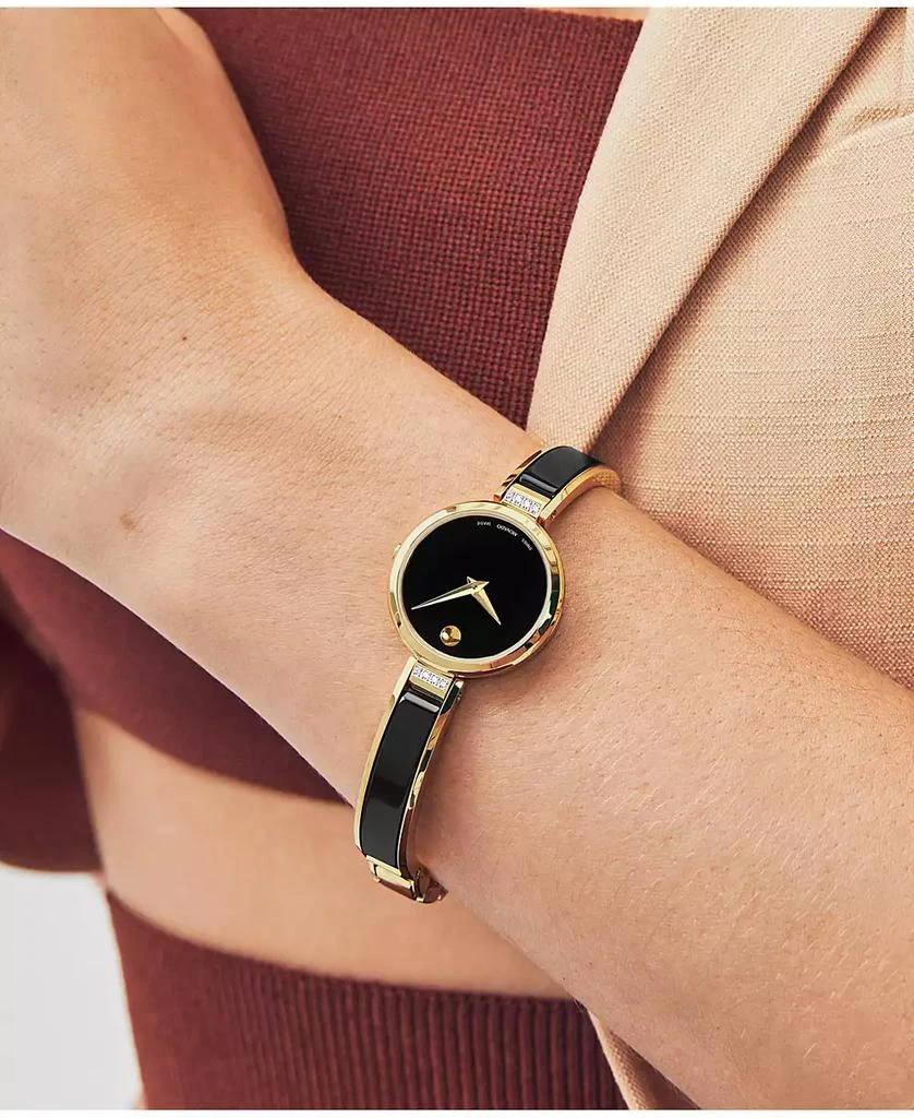 Movado Women's Moda Swiss Quartz Black Ceramic Yellow PVD Bangle Watch 24mm 4