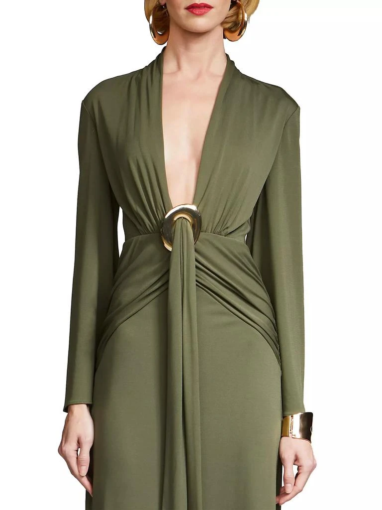 HALSTON Ahano Jersey Plunge Gown 5