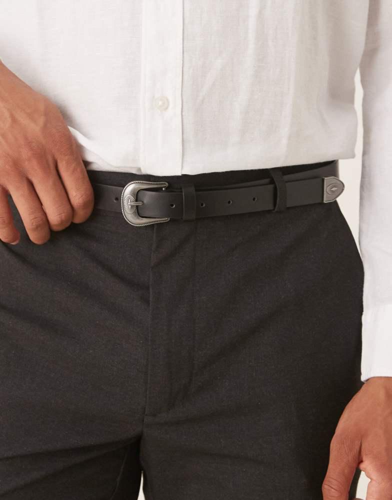ASOS ASOS DESIGN smart faux leather skinny belt with matte black buckle in black