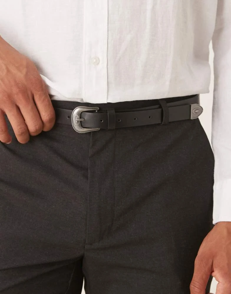 ASOS ASOS DESIGN smart faux leather skinny belt with matte black buckle in black 1