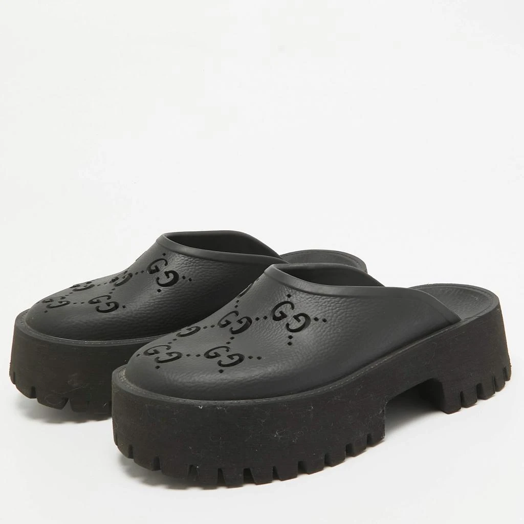 Gucci Gucci Black Perforated GG Rubber Platform Mules Size 37 2