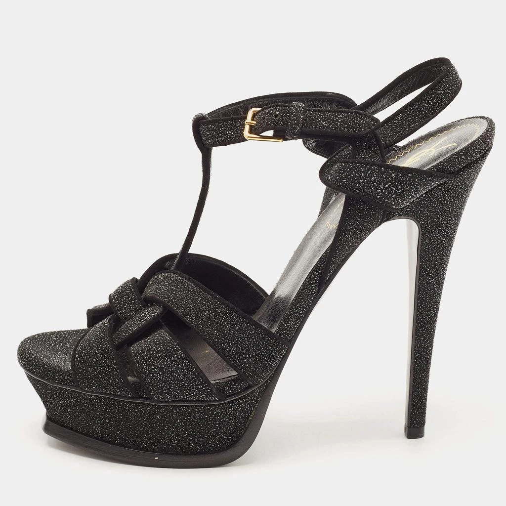 Yves Saint Laurent Saint Laurent Black Textured Suede Tribute Sandals Size 38.5 1