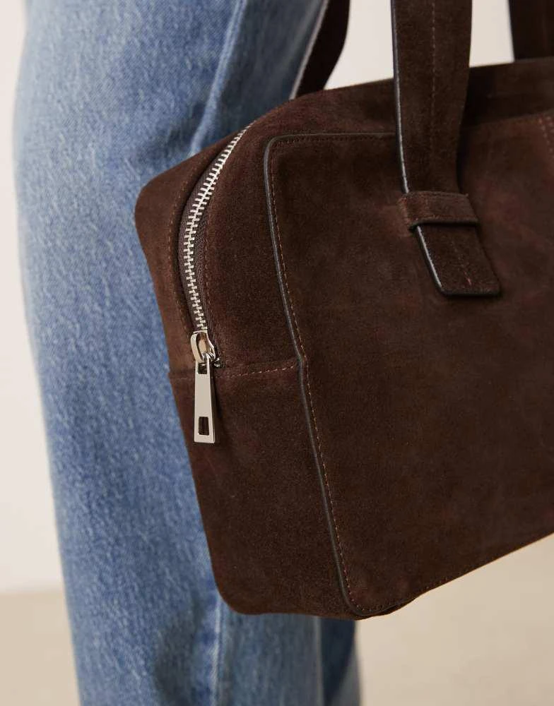 ASOS ASOS DESGN slim suede bowler bag in chocolate 4