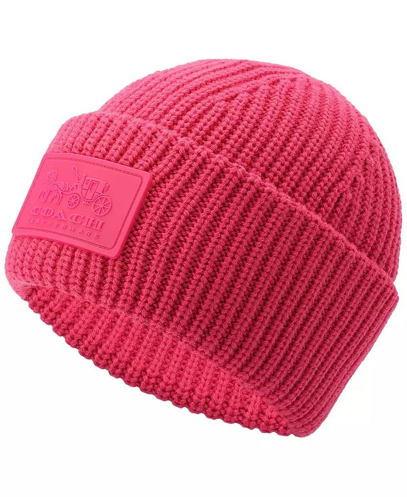 COACH Women's Classic Ribbed Tonal Patch Cuff Beanie 2