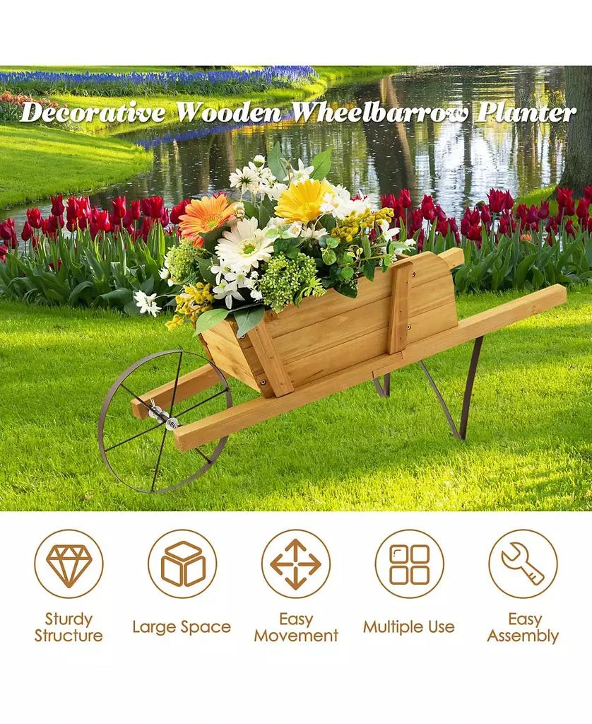 Costway Wooden Wagon Planter Decorative Indoor/Outdoor Rustic Flower Cart with Wheel 6
