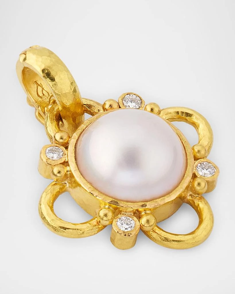 Elizabeth Locke 19K Yellow Gold 14mm Mabe Pearl Pendant with Four Diamonds 3