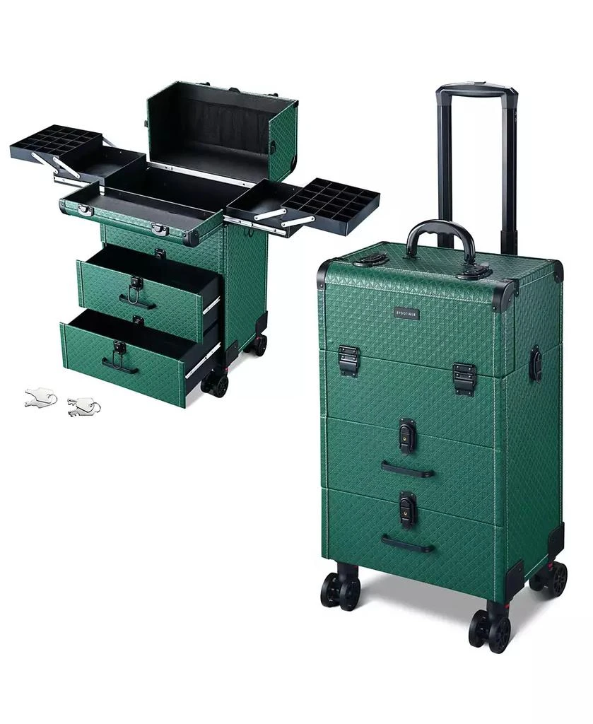Byootique Rolling Makeup Train Case Cosmetic Organizer Trolley 2 Drawer Lockable 1