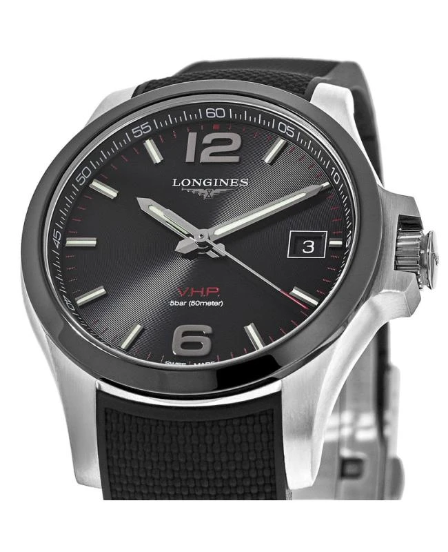 Longines Longines Conquest V.H.P. 41mm Black Dial Black Rubber Strap Men's Watch L3.719.4.56.9 3