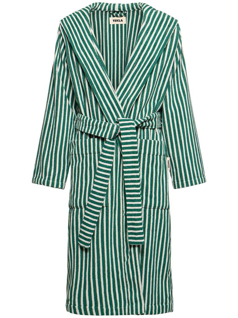 Tekla Teal Green Striped Bathrobe