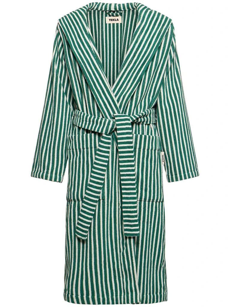 Tekla Teal Green Striped Bathrobe 1