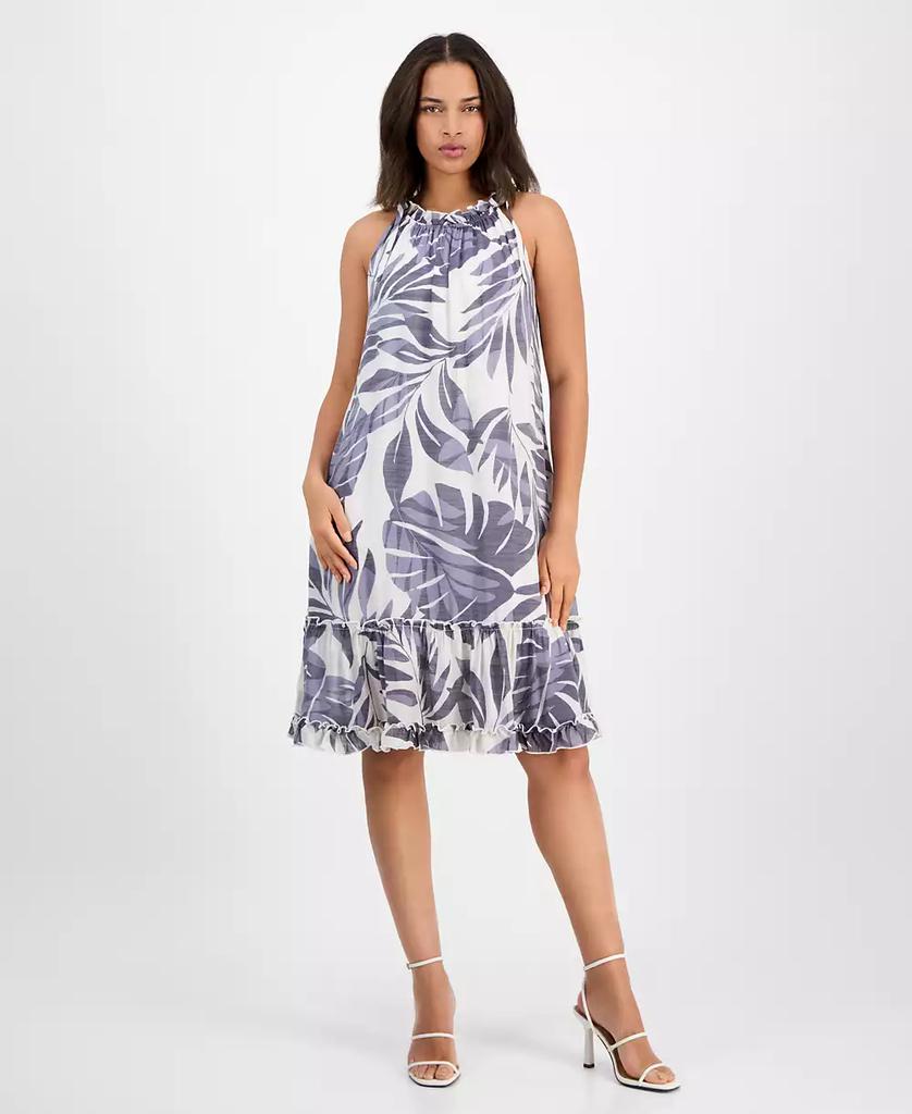 Robbie Bee Women's Printed Ruffle-Neck Sleeveless Mini Dress