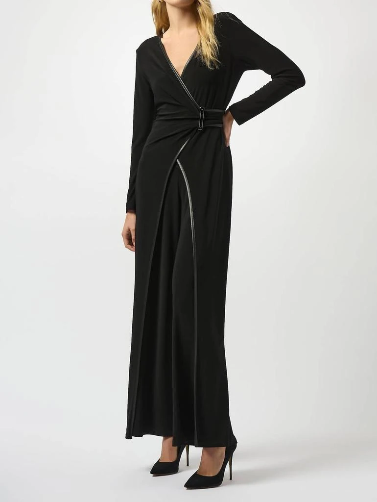 JOSEPH RIBKOFF Joseph Ribkoff - Faux Leather Trim Wrap Jumpsuit