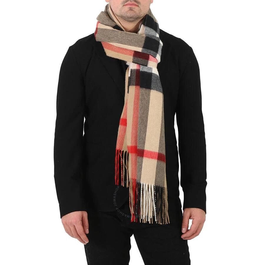 Burberry Archive Beige Half Mega Check Fringed Cashmere Scarf 1