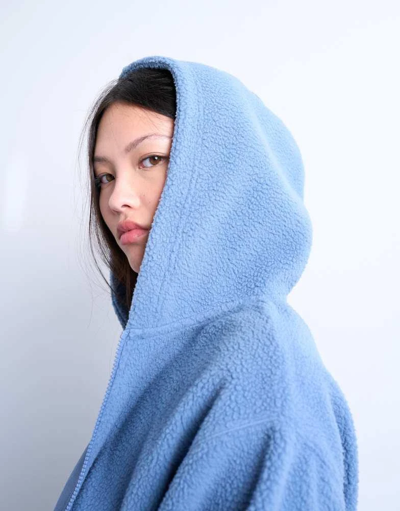 Topshop Topshop borg zip through hoodie in blue 3