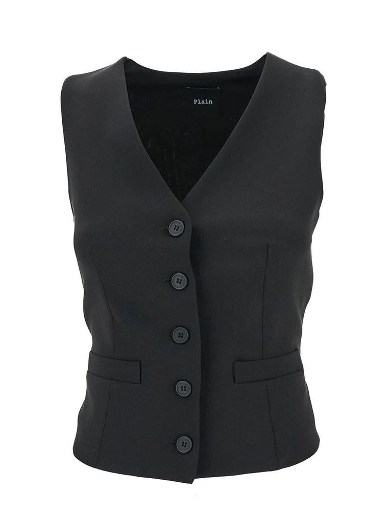 Plain Black Fitted Vest With Two Front Pockets In Tech Fabric Woman 1