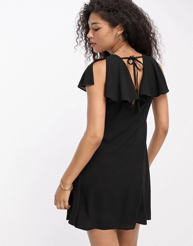 ASOS DESIGN ASOS DESIGN flutter sleeve mini tea dress with buttons in black 2