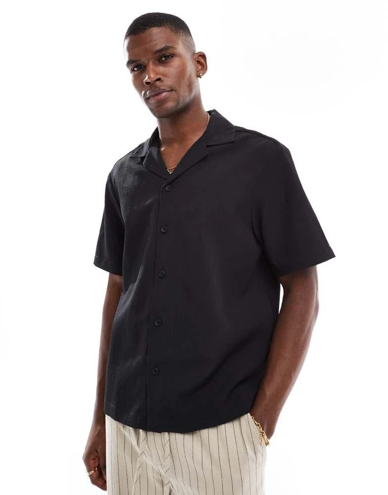 River Island River Island seersucker shirt in black 1