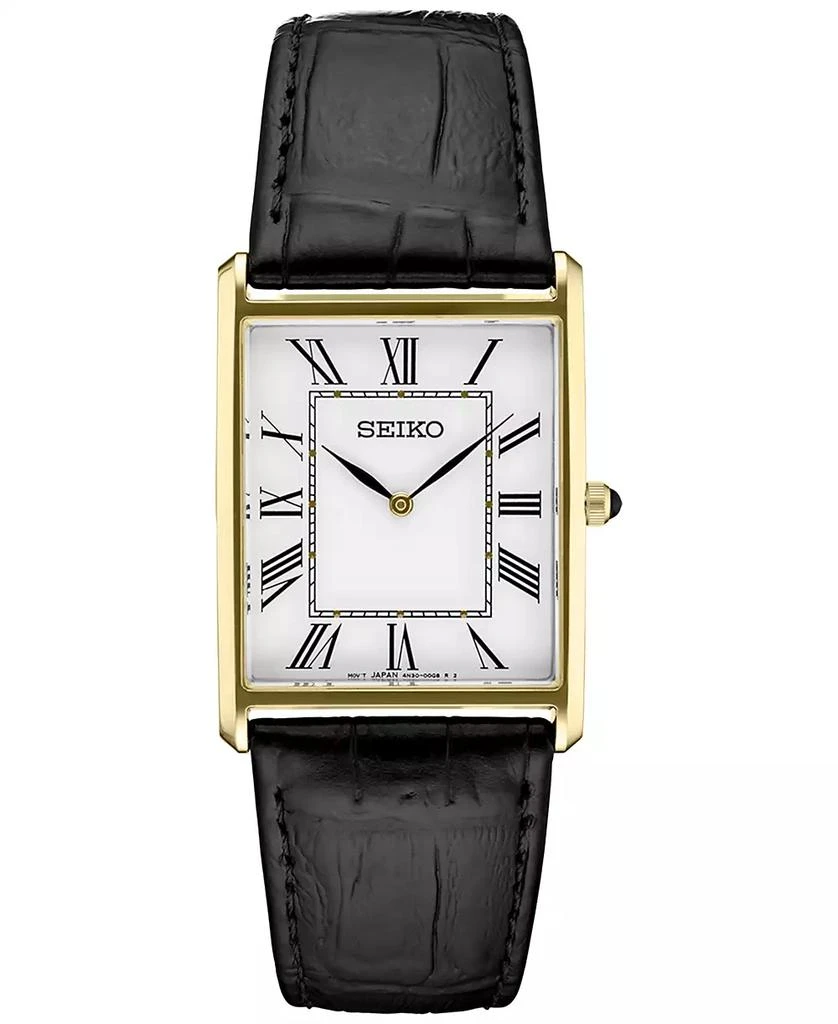 Seiko Men's Essentials Black Leather Strap Watch 28mm 1