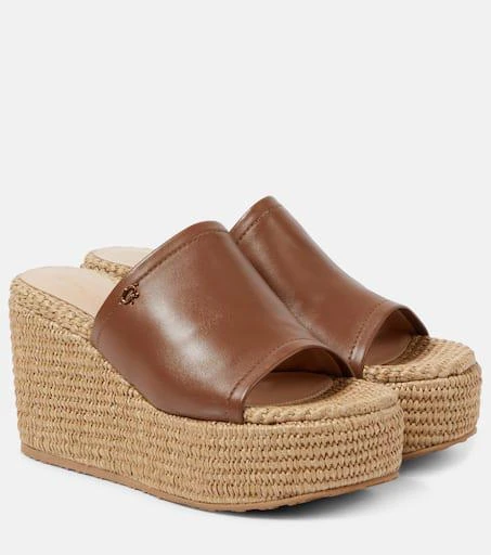 Gianvito Rossi Leather and raffia wedge mules 1