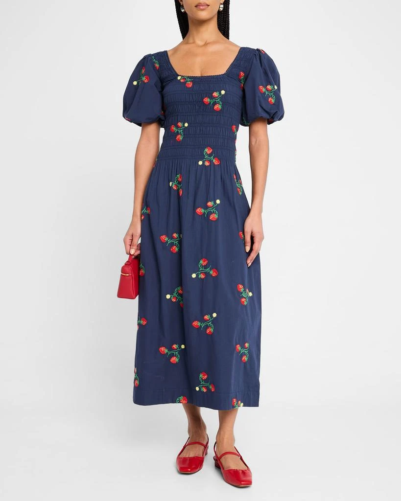 Damson Madder Lauren Strawberry Puff-Sleeve Midi Dress 2