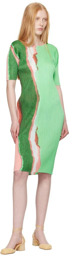 Pleats Please Green Grainy Colors Midi Dress 4