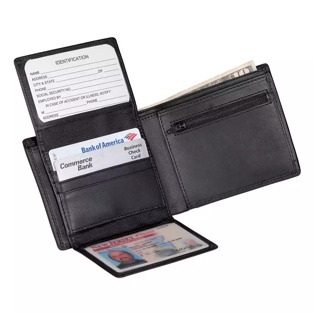 ROYCE New York Men's Bifold Wallet with Zippered Coin Slot