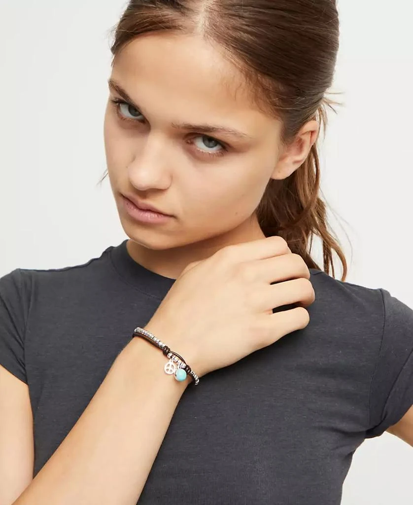 UNOde50 Silver-Plated Beaded Bracelet with Leather and Turquoise Murano Glass Beads 4