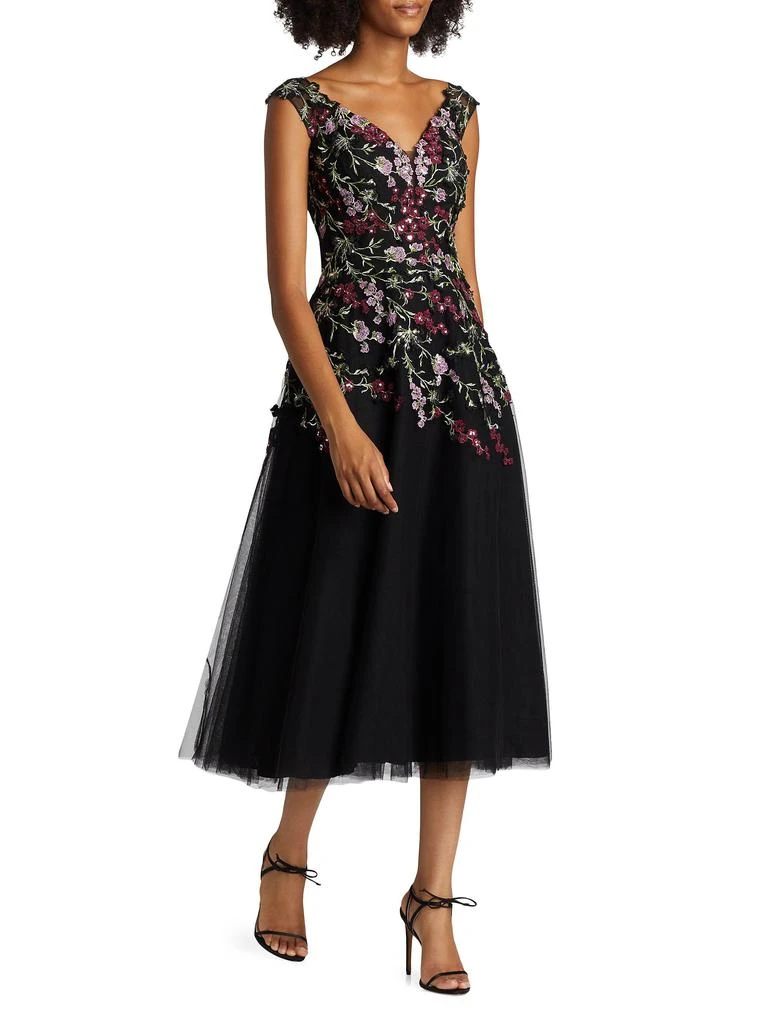 Teri Jon Embroidered Tulle Fit &Flare Midi-Dress 3