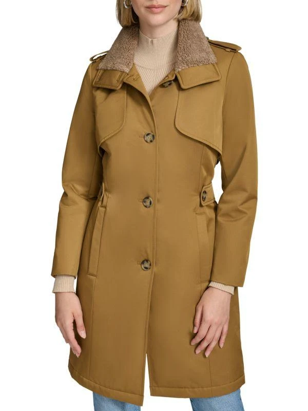 Andrew Marc Teagan Faux Shearling Single-Breasted Trench Coat 1