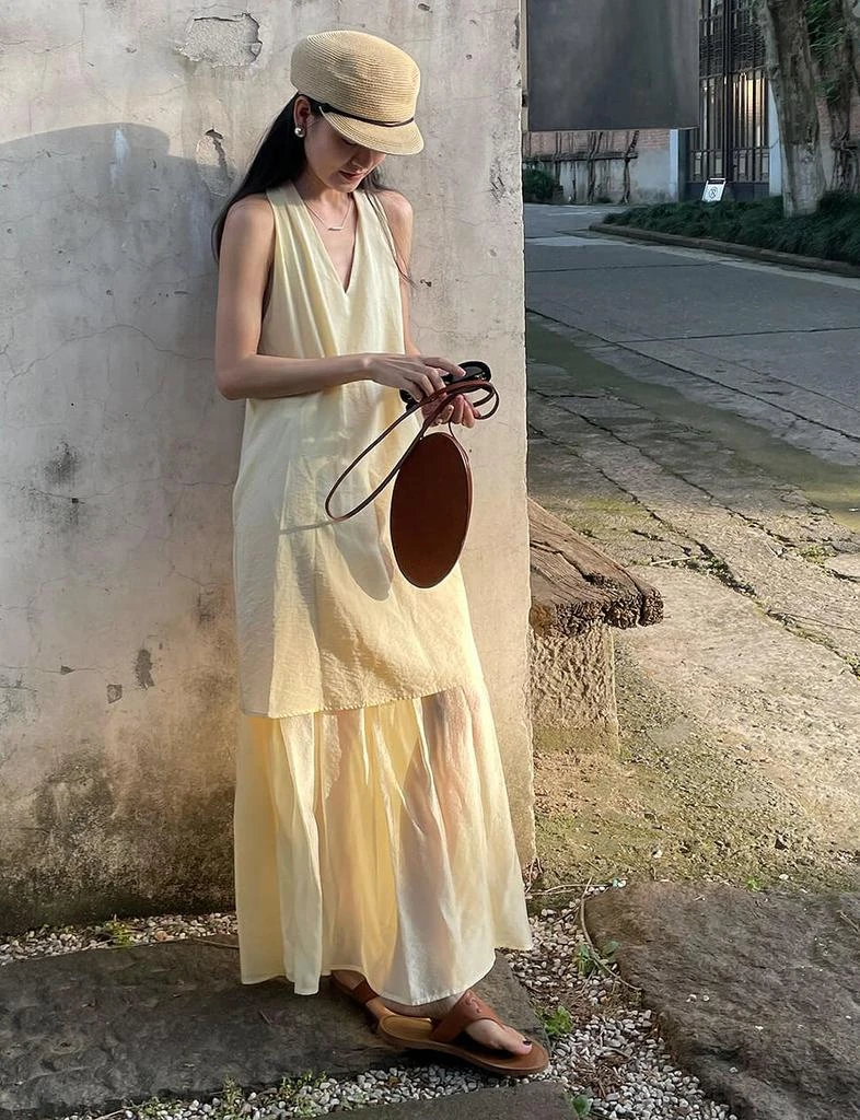 Pixie Market Dakota Layered Dress in Pale Yellow 6