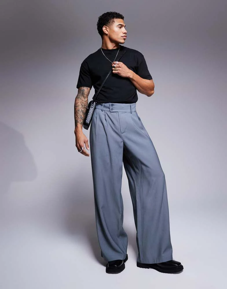 ASOS ASOS DESIGN loose fit smart trousers with wide waistband in grey 1