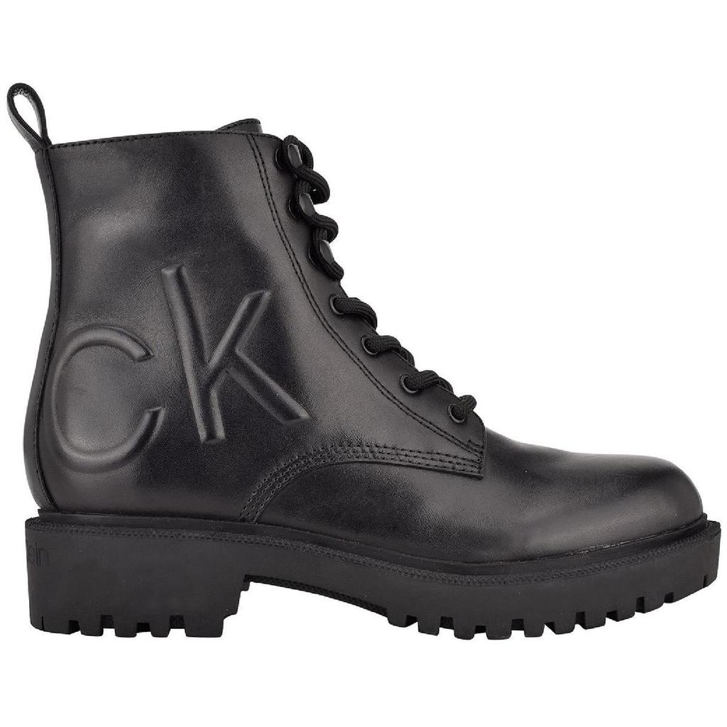 Calvin Klein KCKAMRY Womens Leather Logo Combat & Lace-up Boots