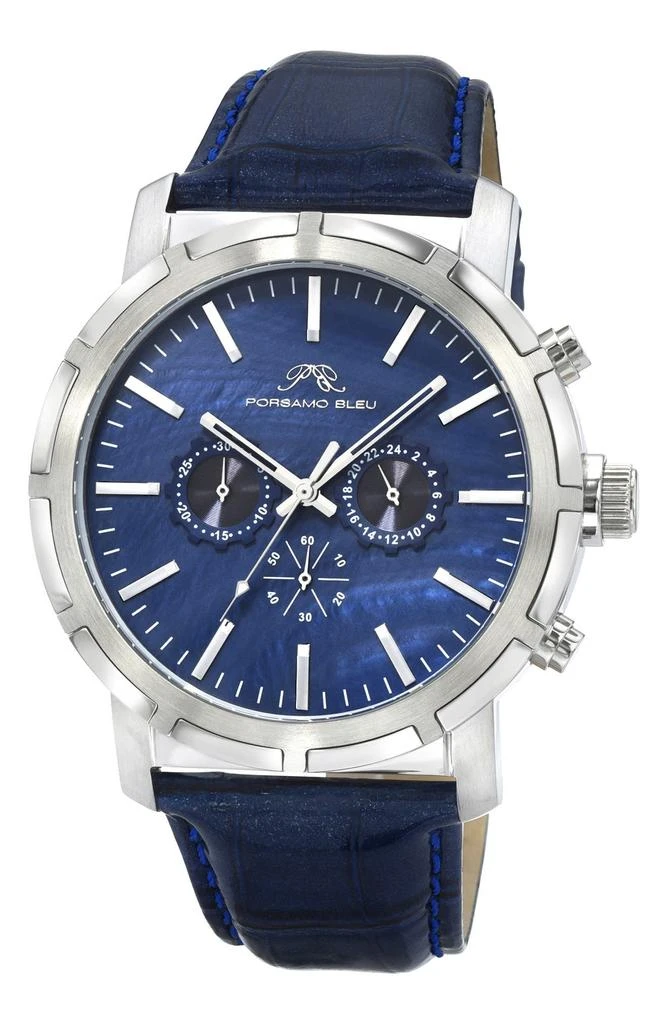 Porsamo Bleu NYC Chronograph Croc Embossed Leather Strap Watch, 47mm 1