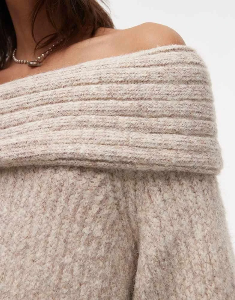 Topshop Topshop chunky off the shoulder oversized jumper in oat 3
