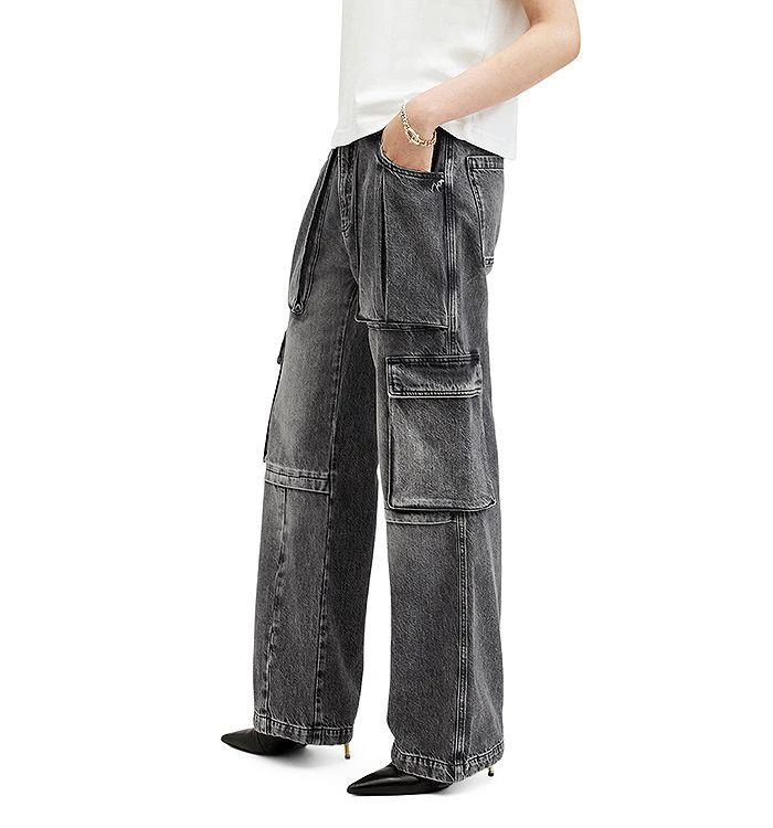 ALL SAINTS Echo High Rise Cargo Jeans in Washed Black 4