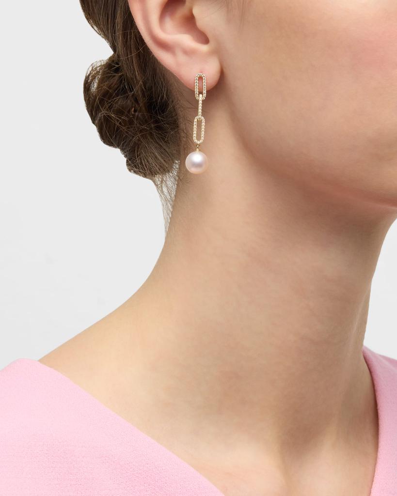 Pearls By Shari 9mm South Sea Pearl and 18K Gold Earrings with Diamonds