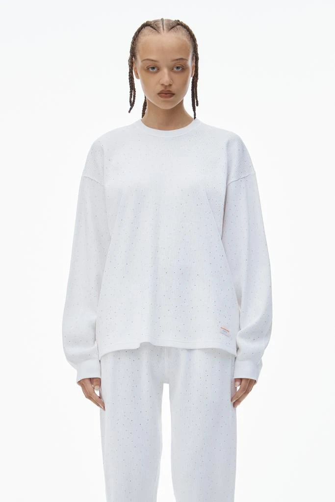 Alexander Wang Crystal Hotfix Crewneck Long-Sleeve Tee in Waffle Knit 1